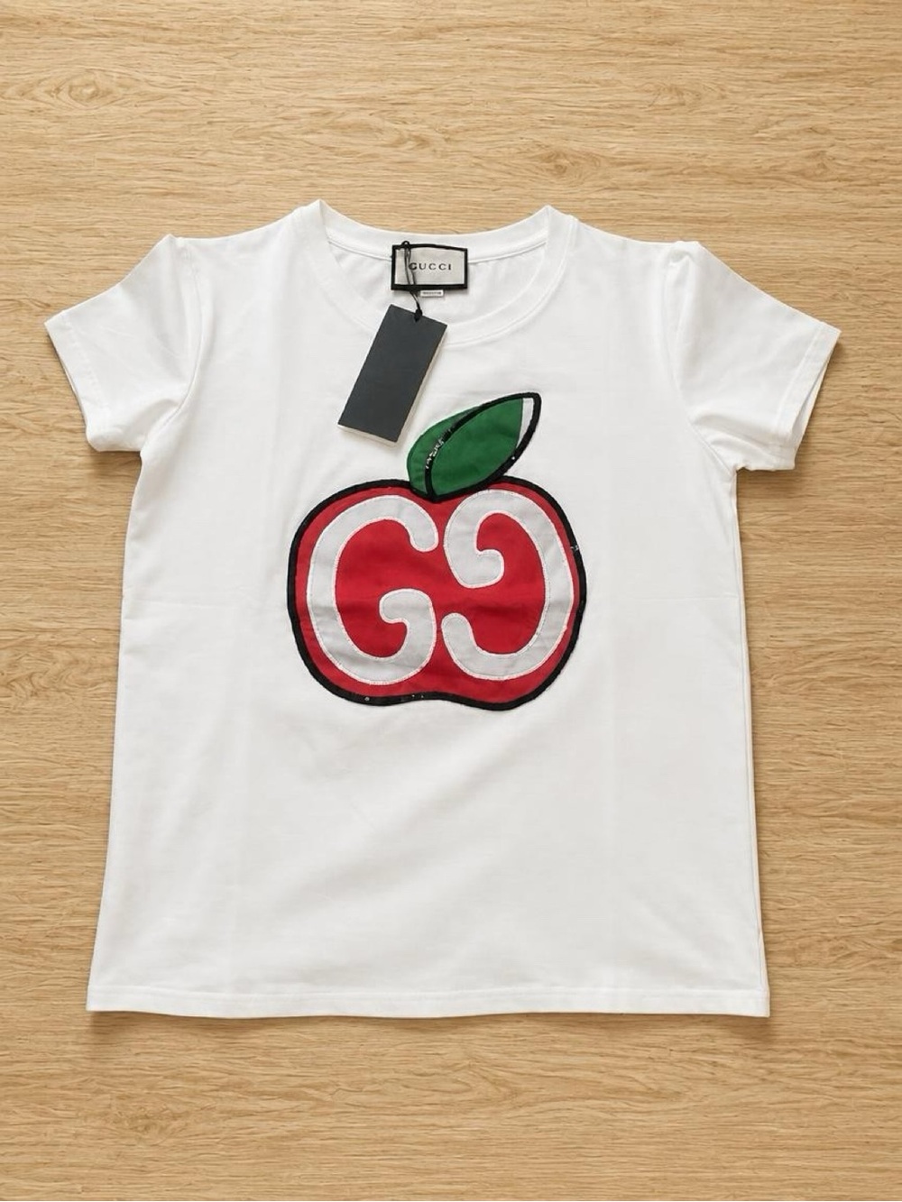 GG White Tee with Red Apple Logo